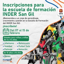 Inscripciones para la escuela de formación INDER San Gil