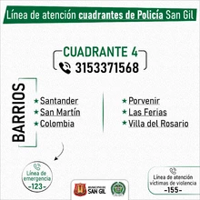 Conoce las líneas de atención de los cuadrantes de Policía en San Gil