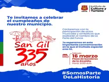 Te invitamos a celebrar el cumpleaños 335 de San Gil