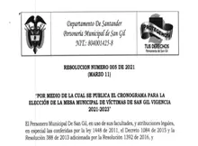 Cronograma para la elección de la mesa Municipal de Víctimas de San Gil vigencia 2021 - 2023