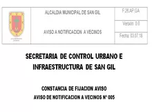 Aviso de Notificación a Vecinos No. 005