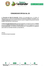 Comunicado Oficial de la Secretaría de Salud Departamental