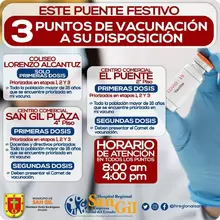 Este puente festivo, 3 puntos de vacunación a su disposición