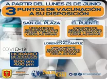 A partir del lunes 21 de junio - 3 puntos de vacunación a sus disposición San Gil