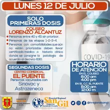 Lunes 12 de julio vacunación en San Gil