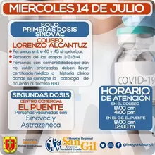 Miércoles 14 de julio vacunación covid-19 San Gil