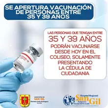 Se apertura vacunación de personas entre 35 y 39 años
