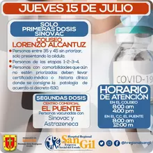 Jueves 15 de julio vacunación en San Gil