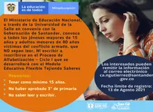 Invitación a inscribirse en el Proceso de Alfabetización Ciclo I del Modelo Educativo Flexible Tejiendo Saberes