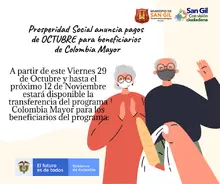 Prosperidad Social anuncia pagos de octubre para beneficiarios de Colombia Mayor