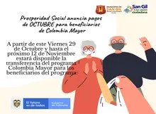 Prosperidad Social anuncia pagos de octubre para beneficiarios de Colombia Mayor