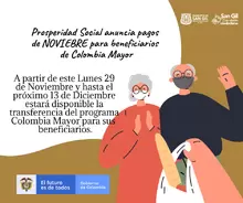 Prosperidad Social anuncia pagos de noviembre para beneficiarios de Colombia Mayor