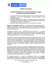 Boletín de prensa Prosperidad Social pagos acumulados de Ingreso Solidario