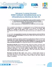 Comunicado - ESSA realizará remodelaciones en la infraestructura eléctrica de San Gil