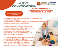 Convocatoria caracterización de madres gestantes y menores de 0 a 3 años de edad sangileños