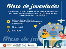 Invitación a participar en la mesa municipal de juventudes a todas las Organizaciones Juveniles del municipio