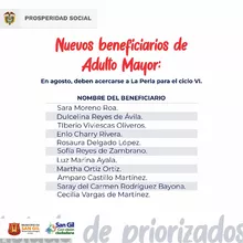 Nuevos beneficiarios de Adulto Mayor