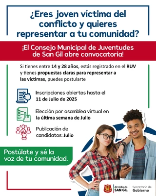Convocatoria representante de las víctimas en el Consejo Municipal de Juventudes de San Gil, vigencia 2025