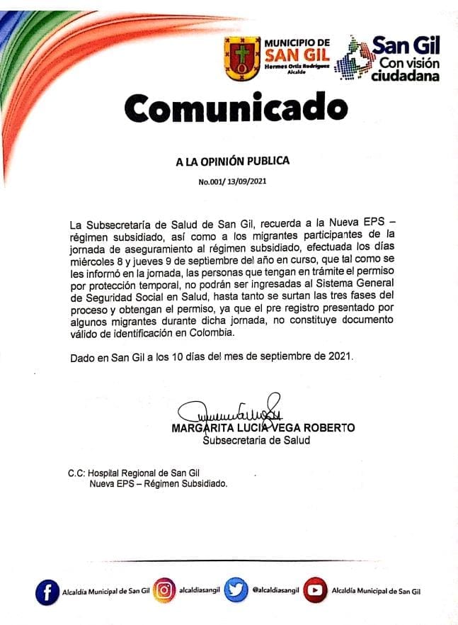 Comunicado a la opinión pública