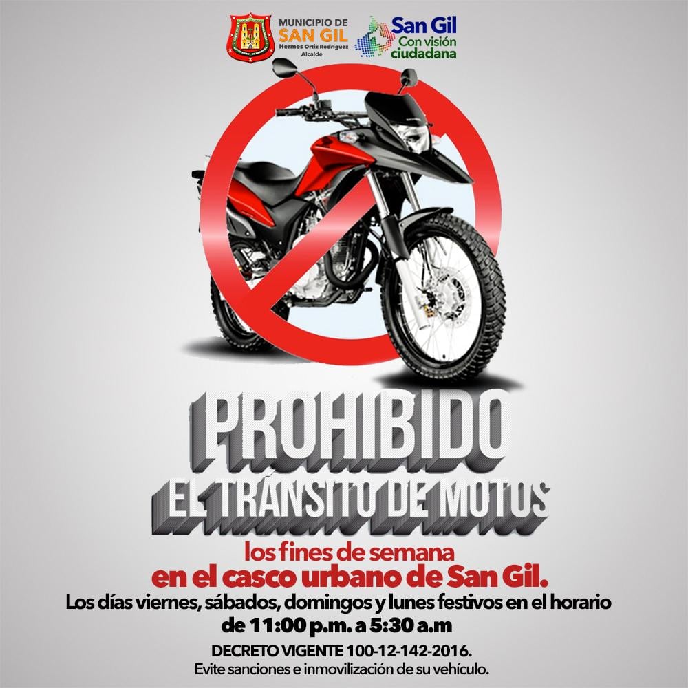 Prohibido el tránsito de motos los fines de semana en el casco urbano de San Gil